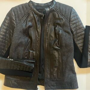 Size S (4) Nordstrom Trouvé black leather bomber jacket.
